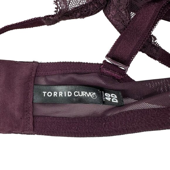 Torrid Curve Burgundy Lace Underwire Push-Up Plunge Bra 40DD Nylon & Spandex - Picture 4 of 7